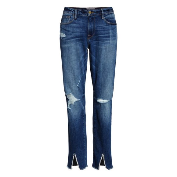 Frame Denim Le Garcon Boyfriend Split Hem Destructed Jeans Size 27 - Picture 1 of 11